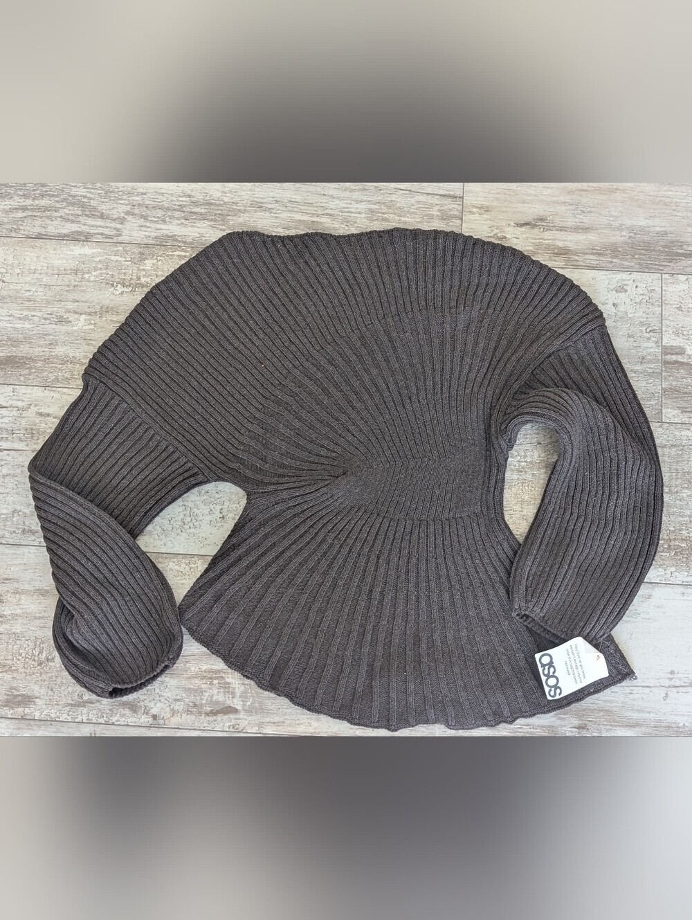 ASOS Chocolate Brown Ribbed Off-Shoulder Twist Pullover - Picture 3 of 11